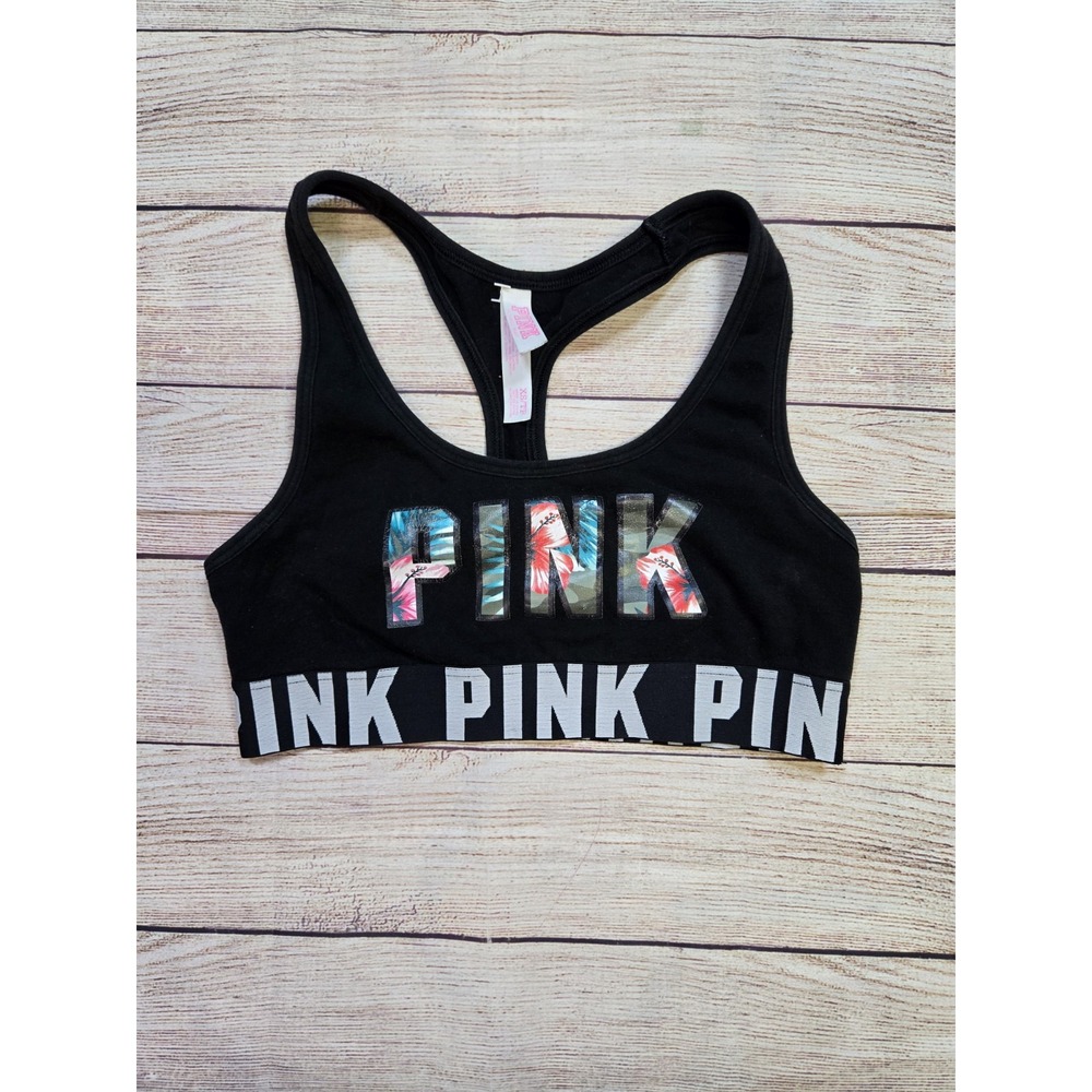 Women's PINK Victoria's Secret Crop/Haut Court Sports Bra Size XS/TP Black‎